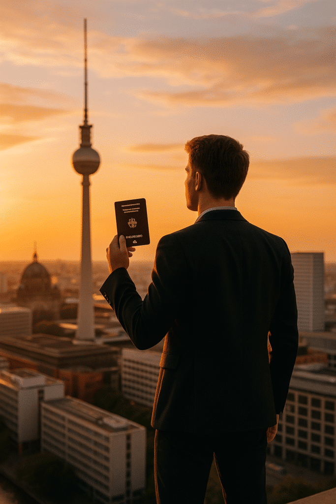 A man holding Berlin Passport