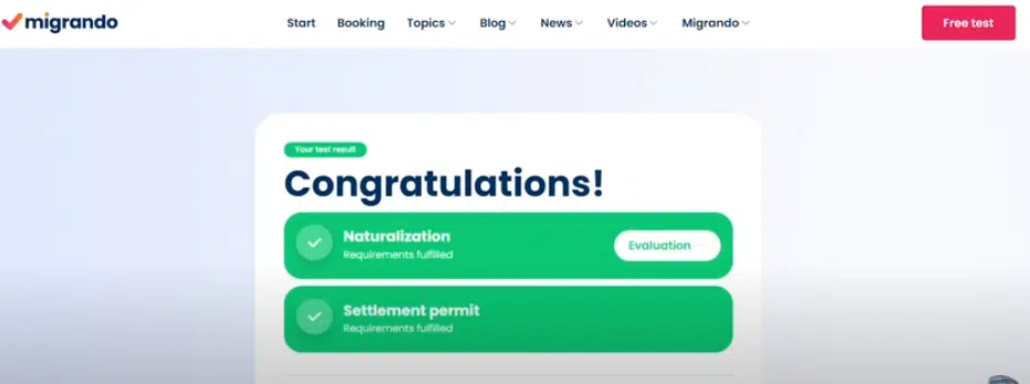 A screenshot of Migrando Website
