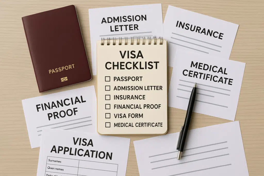 A passport and some papers on the table