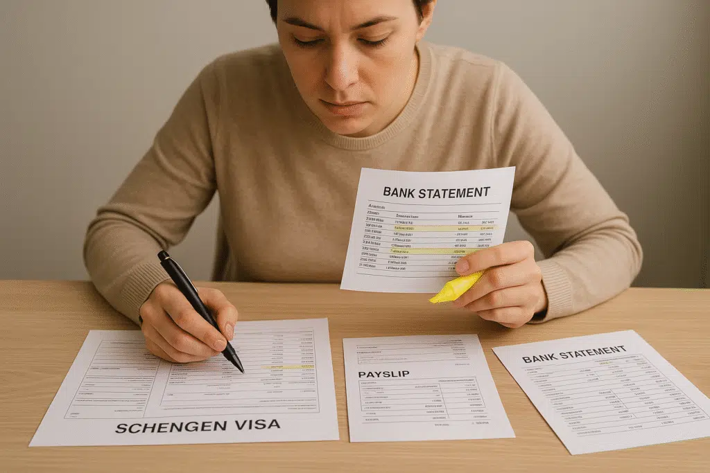 A lady reading her bank statements 