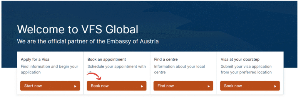 A screenshot of VFS global website