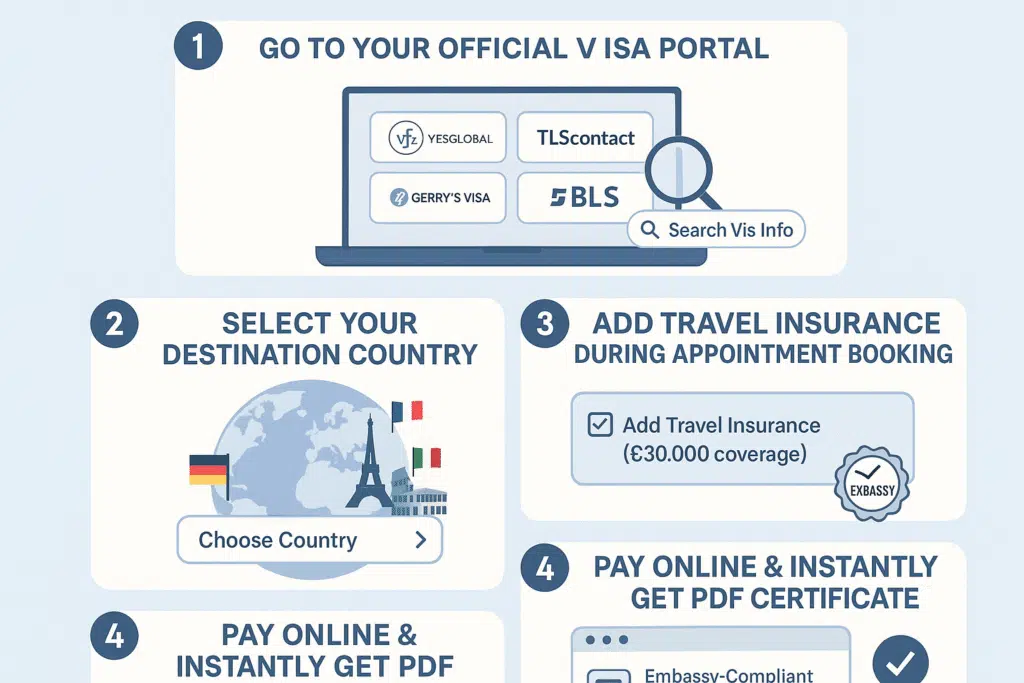 An infographics on how to pay online for schengen visa