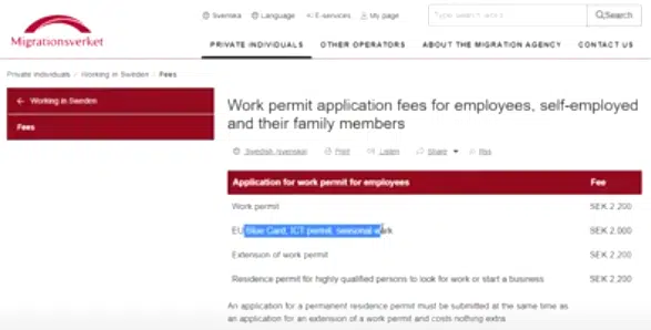 A screenshot of Swedish Migration Agency’s portal