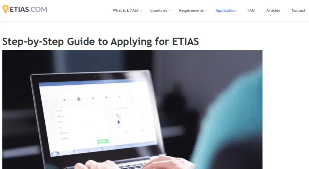 A Screenshot of ETIAS WEBSITE