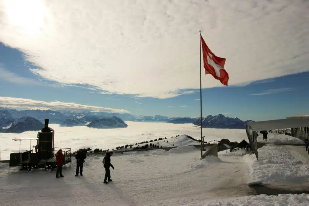 Switzerland Flag in Snow