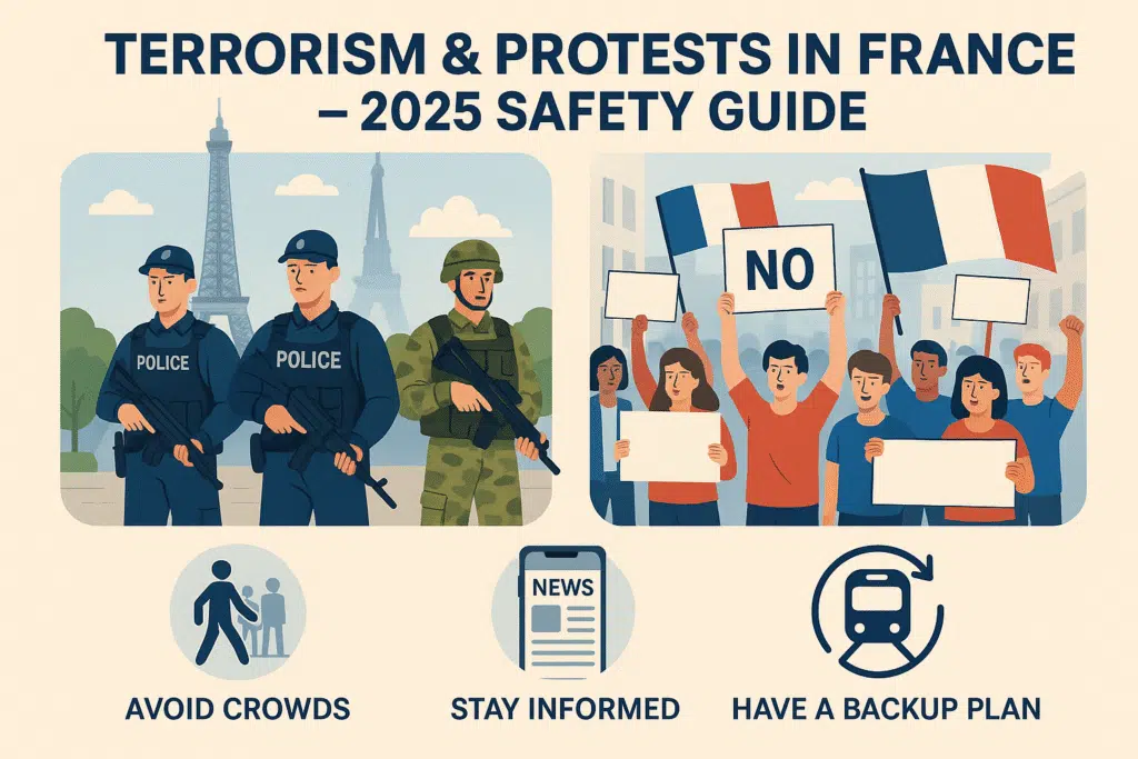 An Infographics having some arms man and protests 