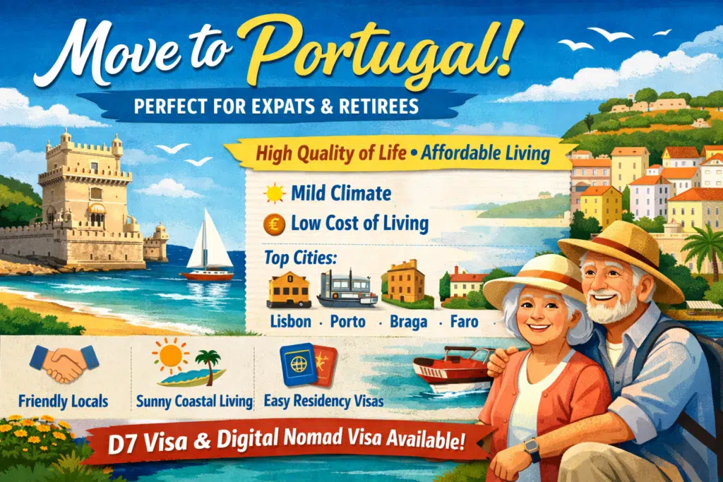 Infographic of best European countries to live in, including Portugal, Netherlands, Germany, and Denmark