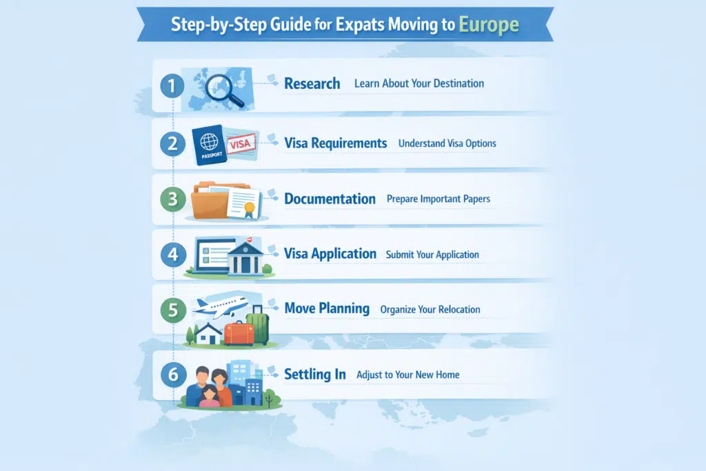 An Infographics on Step-by-Step Guide for Expats Moving to Europe