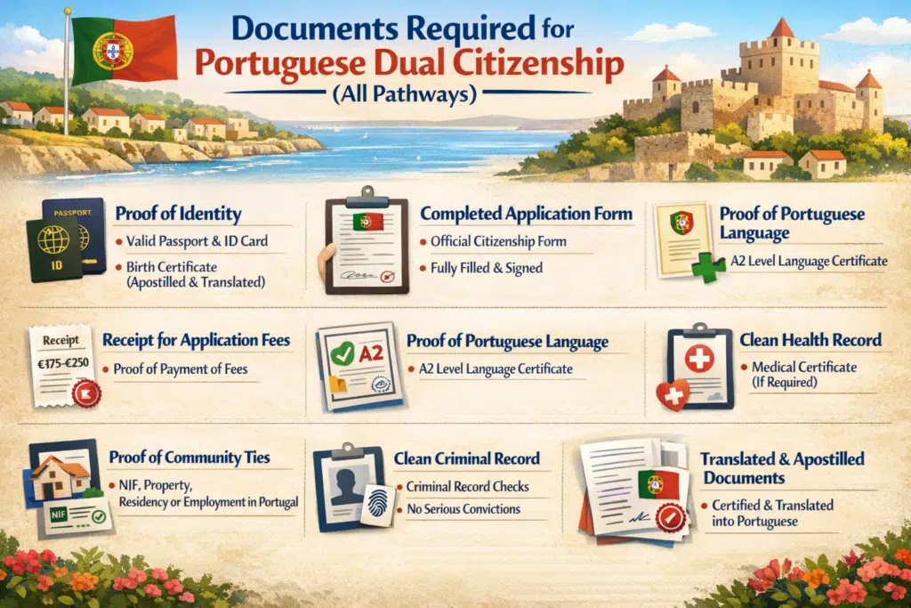 An Infographics on Documents Required for Portuguese Dual Citizenship (All Pathways)